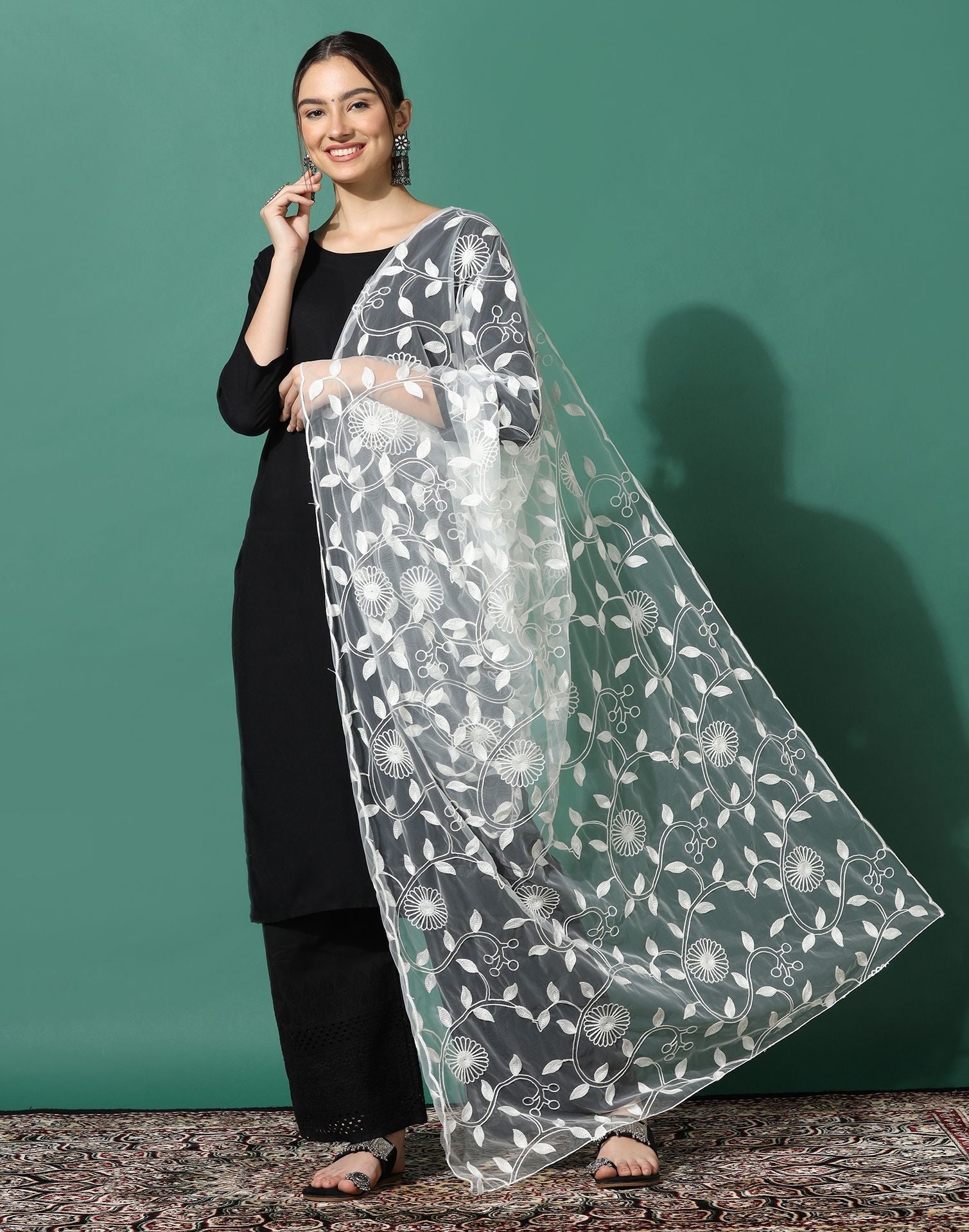 Off White Net Dupatta | Leemboodi