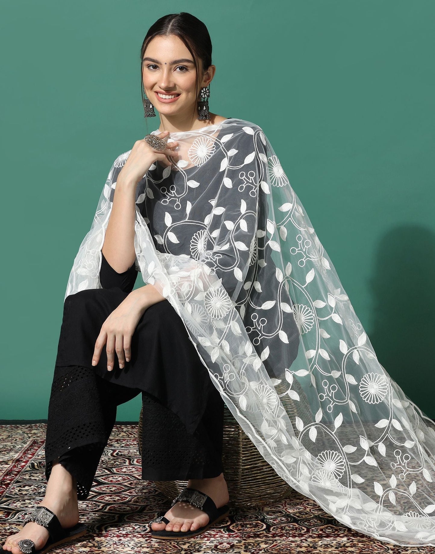 Off White Net Dupatta | Leemboodi