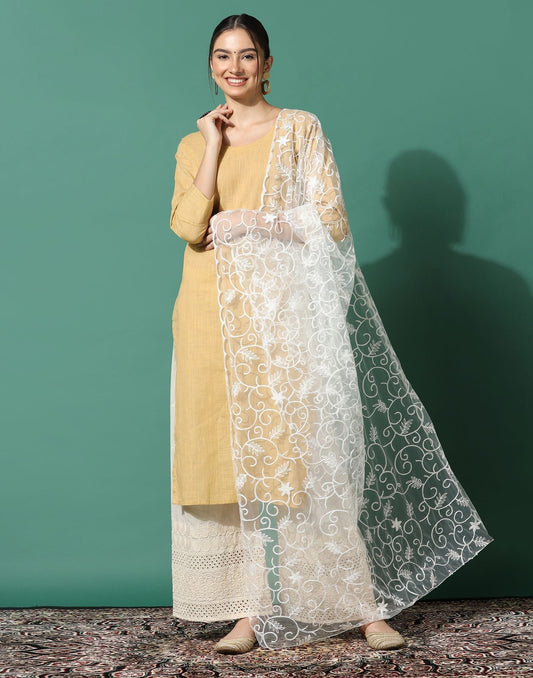 Off White Net Dupatta | Leemboodi