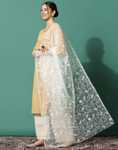 Off White Net Dupatta | Leemboodi