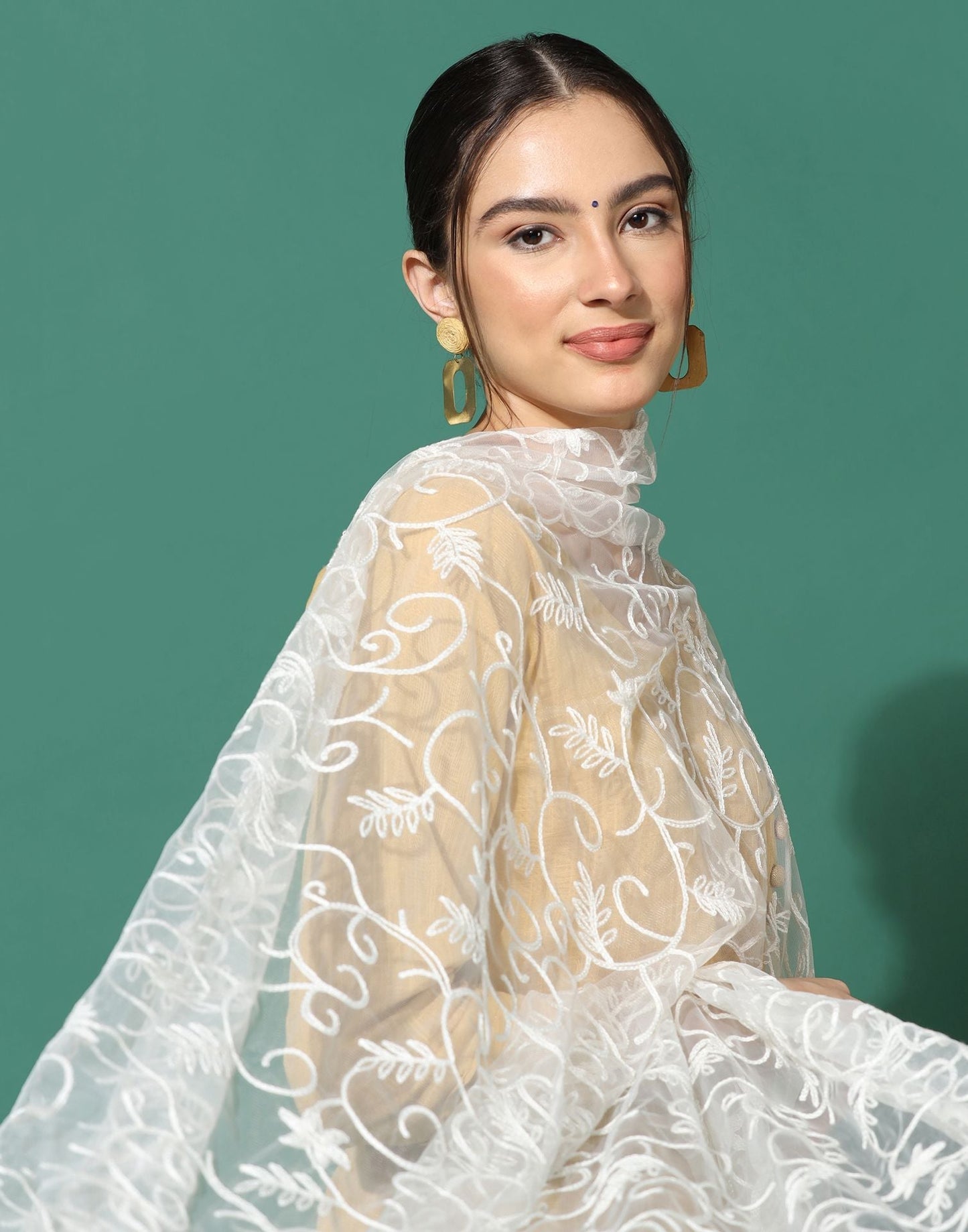 Off White Net Dupatta | Leemboodi