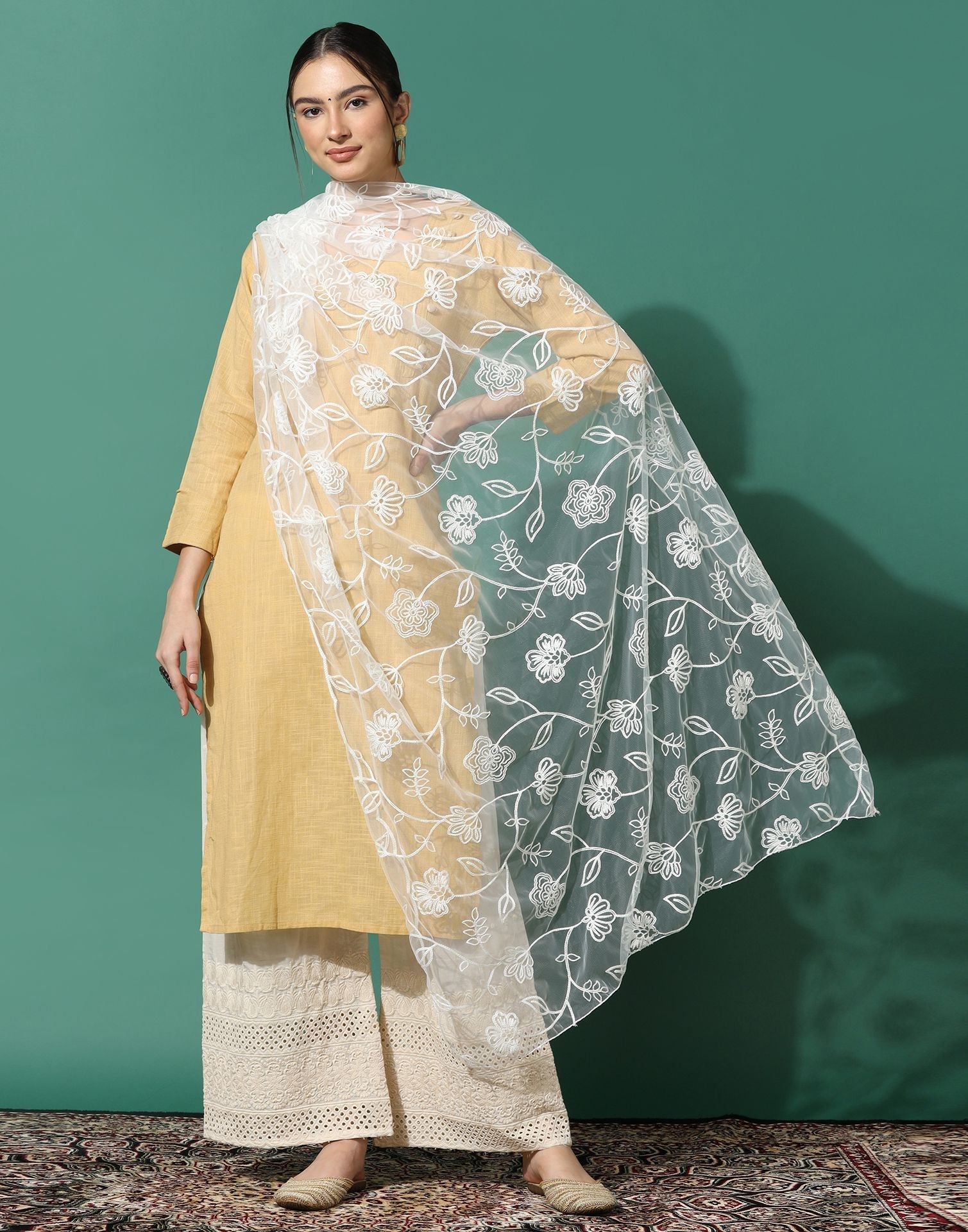 Off White Net Dupatta | Leemboodi