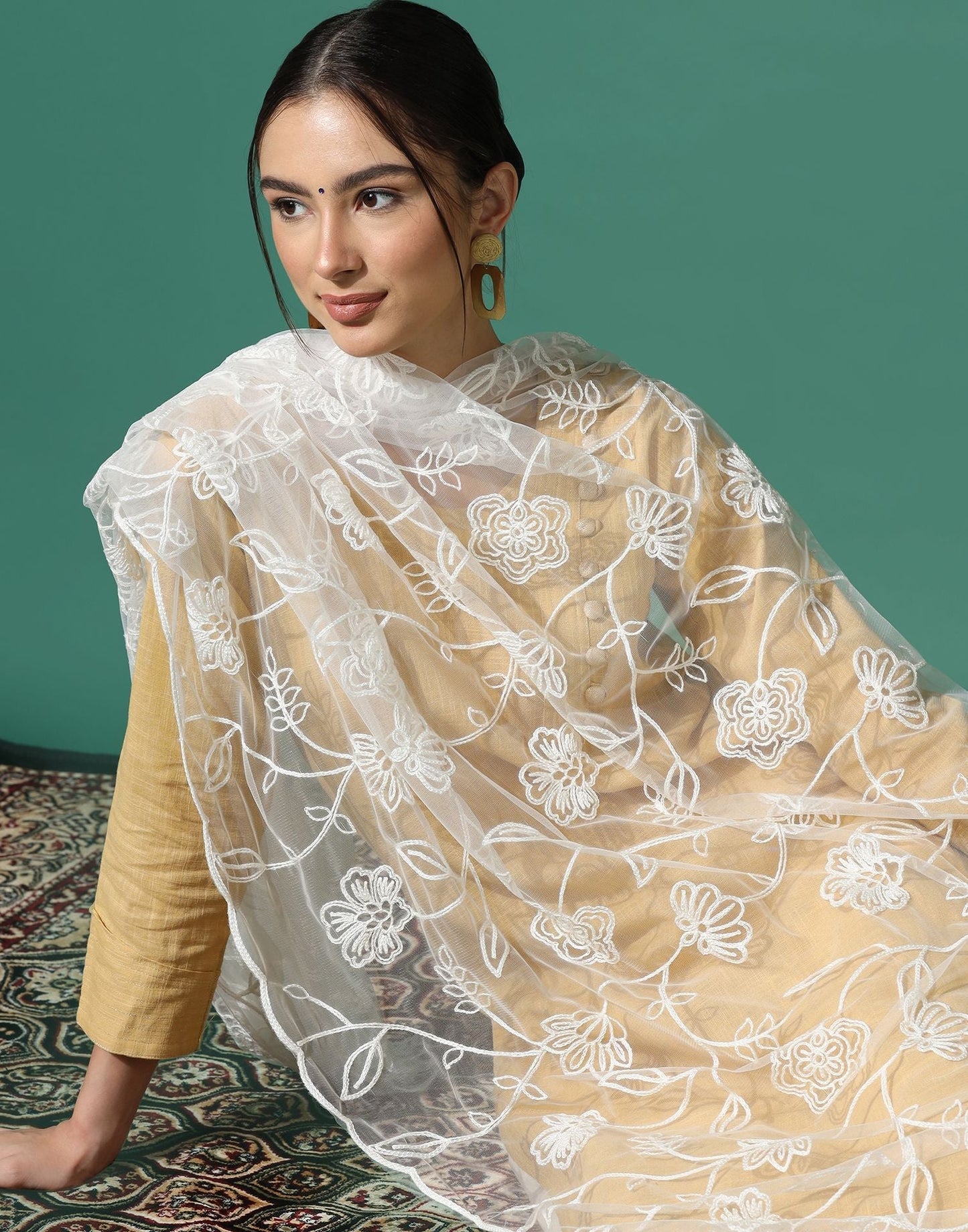 Off White Net Dupatta | Leemboodi