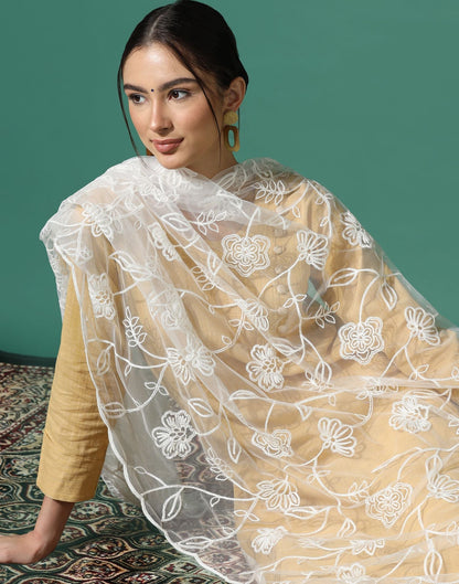 Off White Net Dupatta | Leemboodi