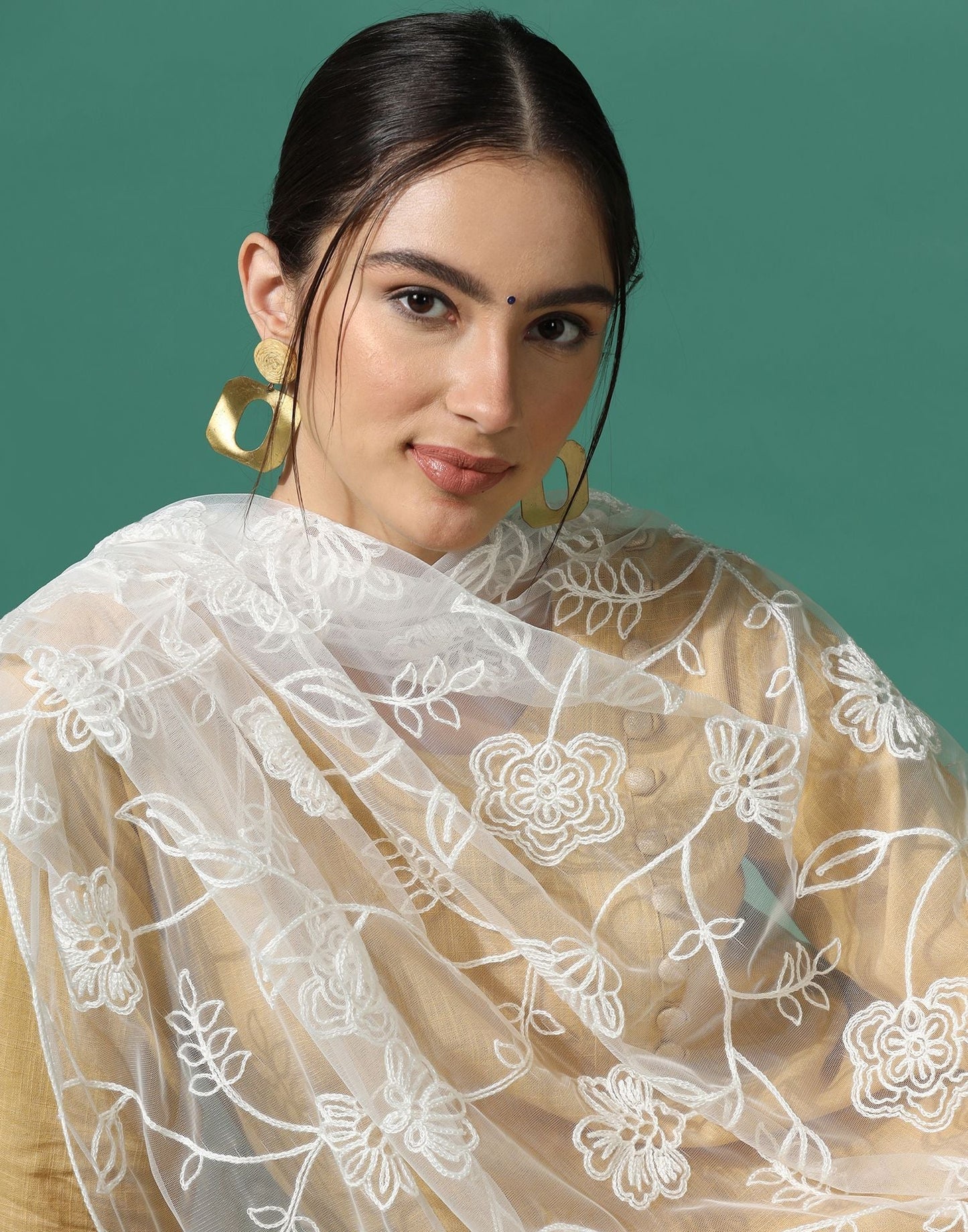 Off White Net Dupatta | Leemboodi