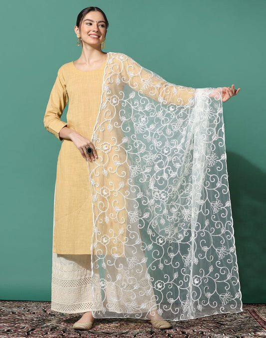 Off White Net Dupatta | Leemboodi