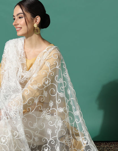 Off White Net Dupatta | Leemboodi