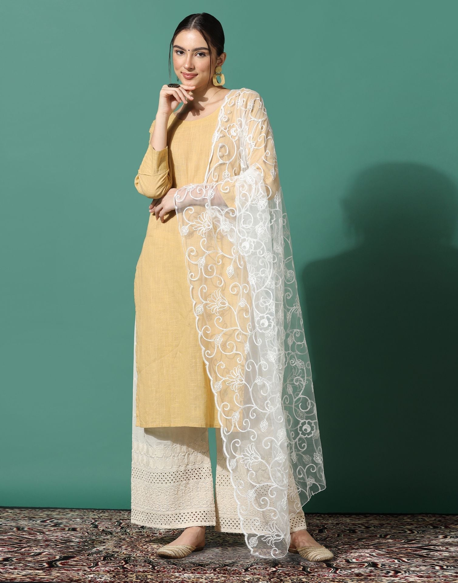 Off White Net Dupatta | Leemboodi
