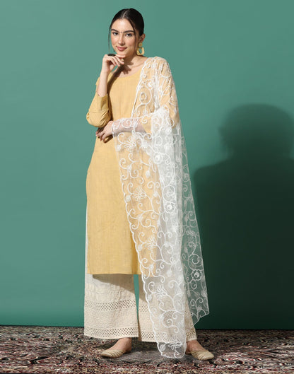 Off White Net Dupatta | Leemboodi