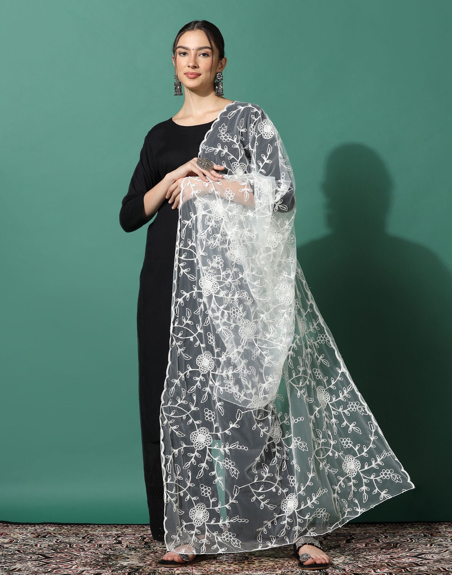 Off White Net Dupatta | Leemboodi