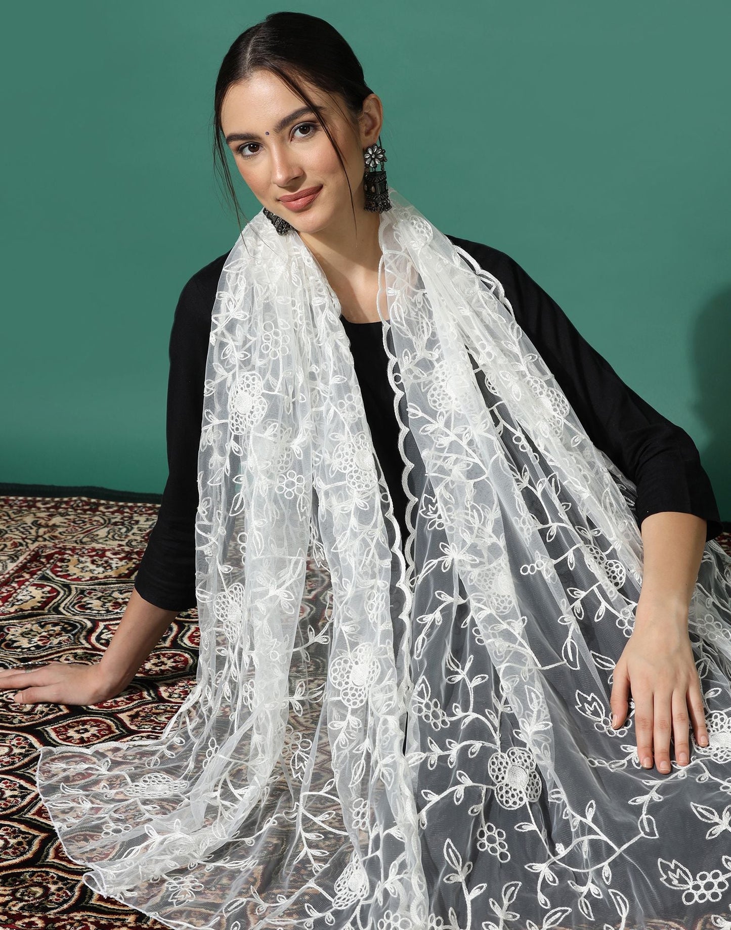 Off White Net Dupatta | Leemboodi