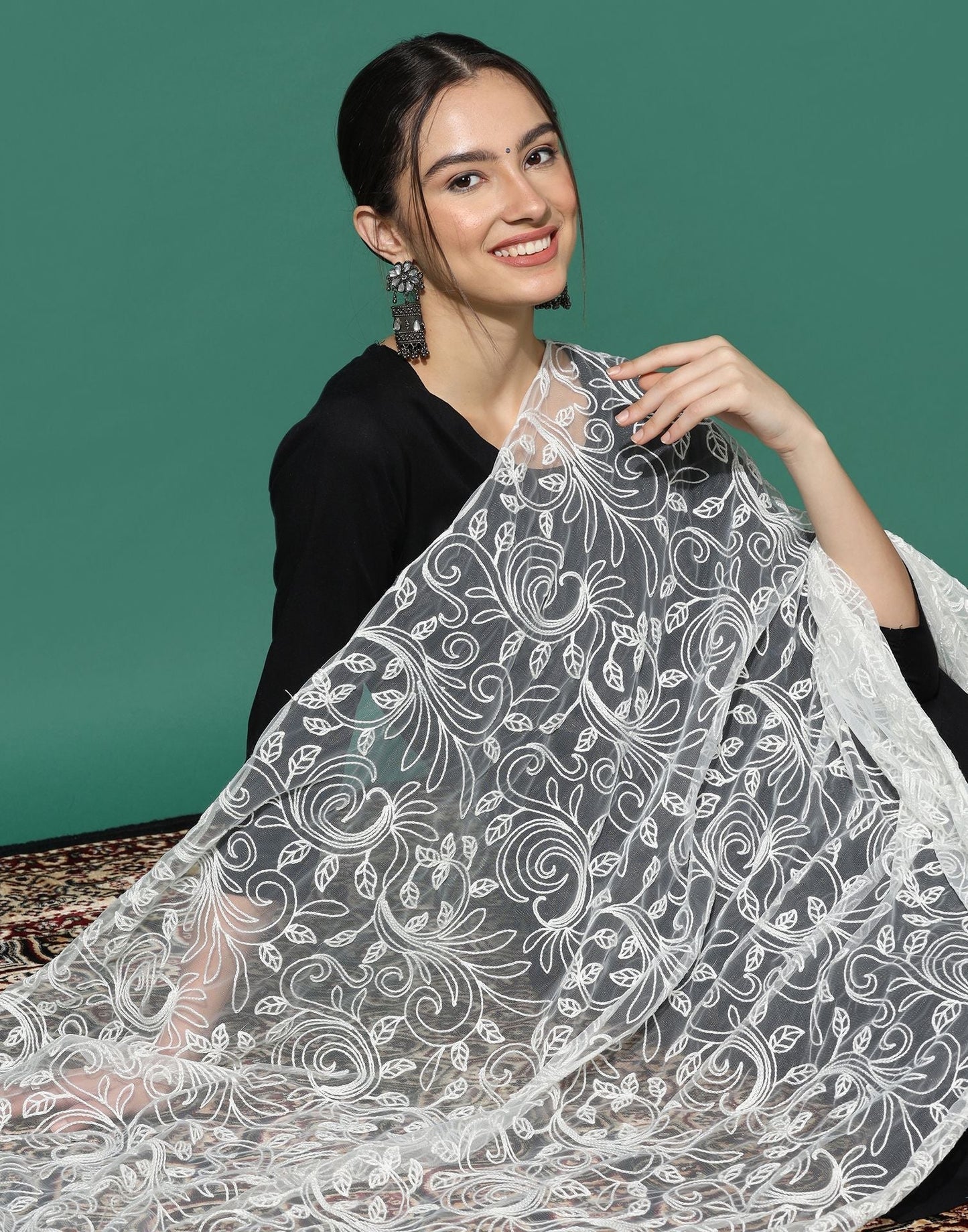 Off White Net Dupatta | Leemboodi