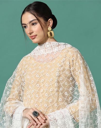 Off White Net Dupatta | Leemboodi