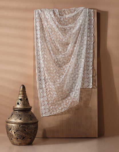 Off White Net Dupatta | Leemboodi