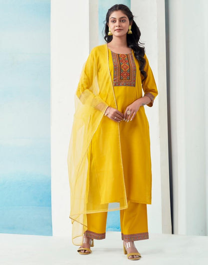 Yellow Cotton Printed Straight Kurta Set