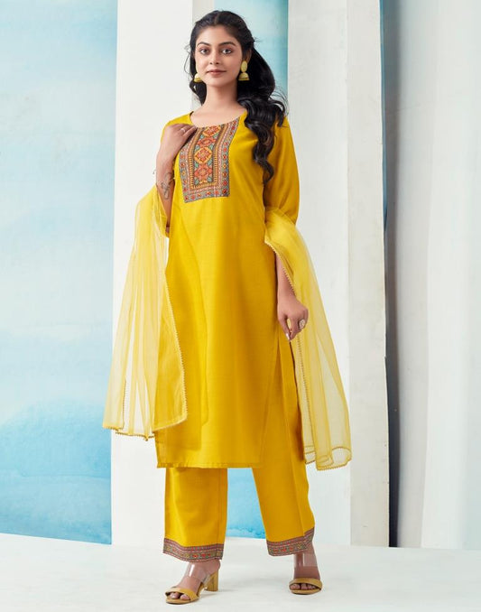 Yellow Cotton Printed Straight Kurta Set