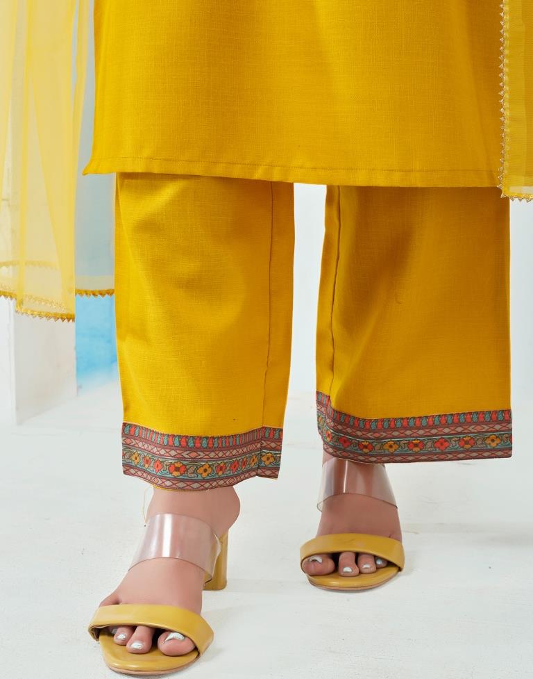 Yellow Cotton Printed Straight Kurta Set