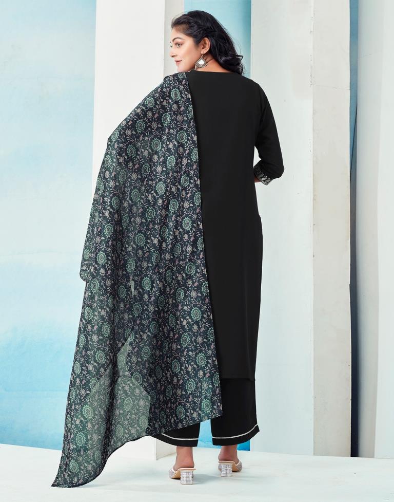Navy Blue Rayon Embroidery Straight Kurta Set