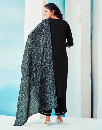 Navy Blue Rayon Embroidery Straight Kurta Set