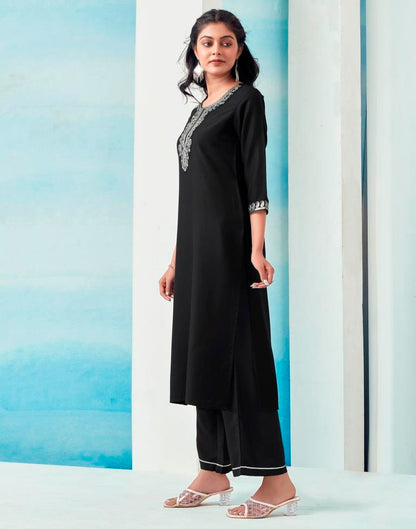 Navy Blue Rayon Embroidery Straight Kurta Set