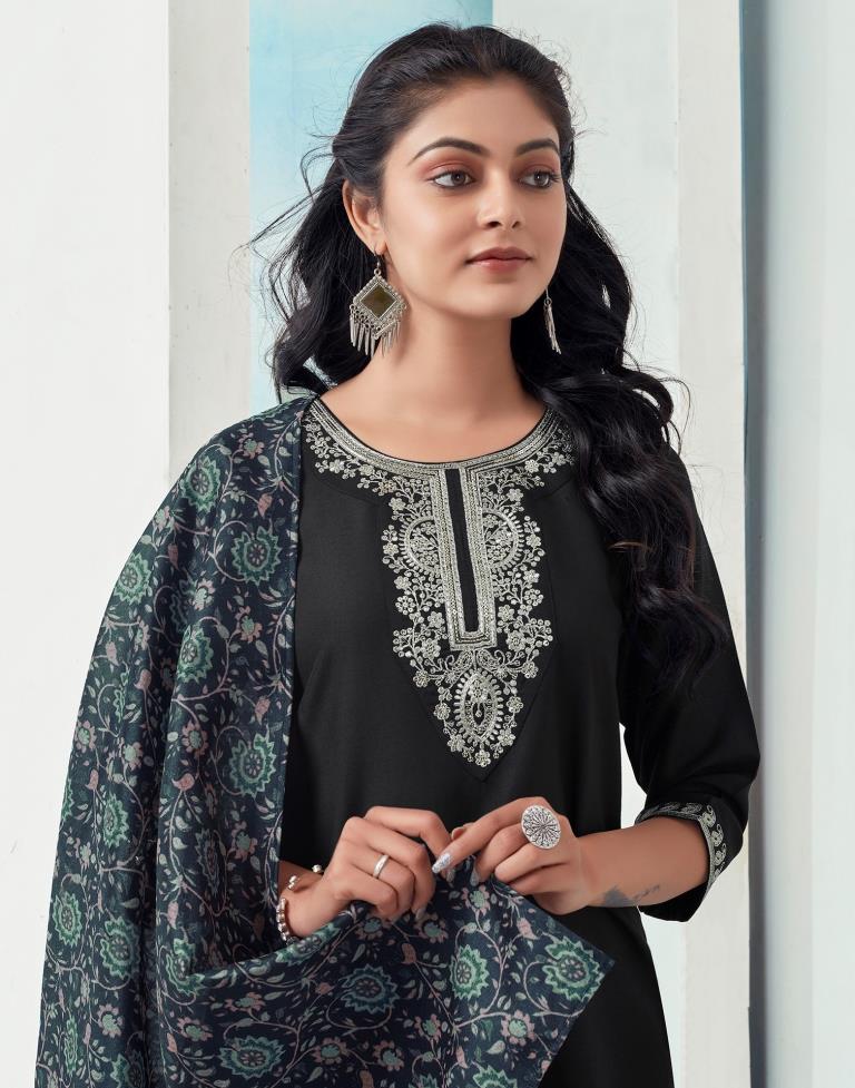 Navy Blue Rayon Embroidery Straight Kurta Set