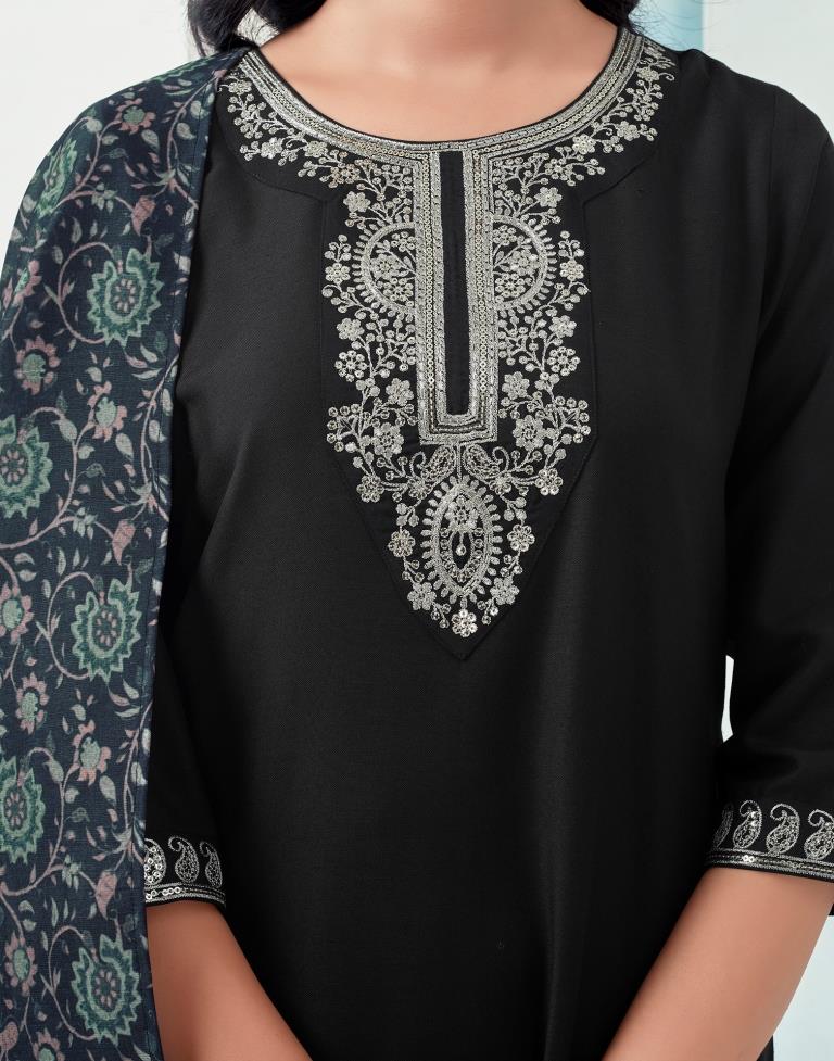 Navy Blue Rayon Embroidery Straight Kurta Set