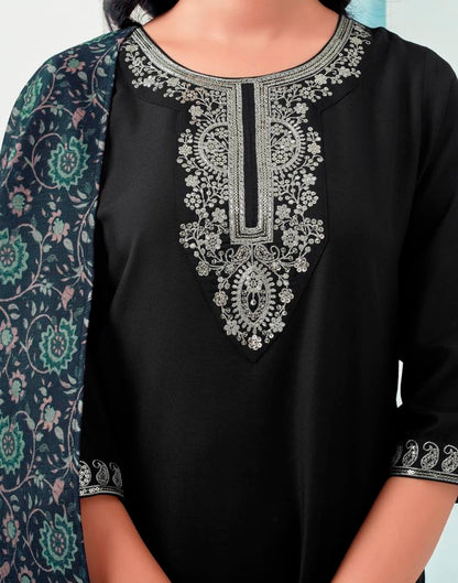 Navy Blue Rayon Embroidery Straight Kurta Set