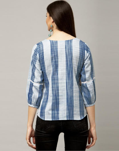 Bewitching Blue Coloured Woven Striped Cotton Tops | Sudathi