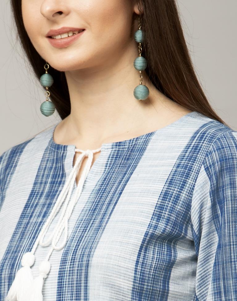 Bewitching Blue Coloured Woven Striped Cotton Tops | Sudathi