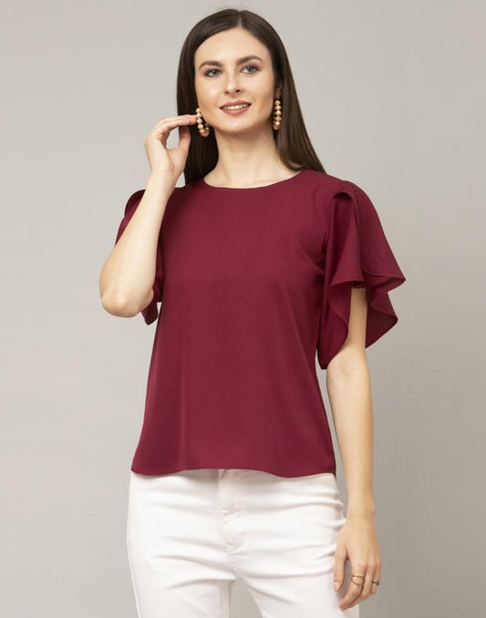 Maroon Colored Crepe Dyed Top | Sudathi