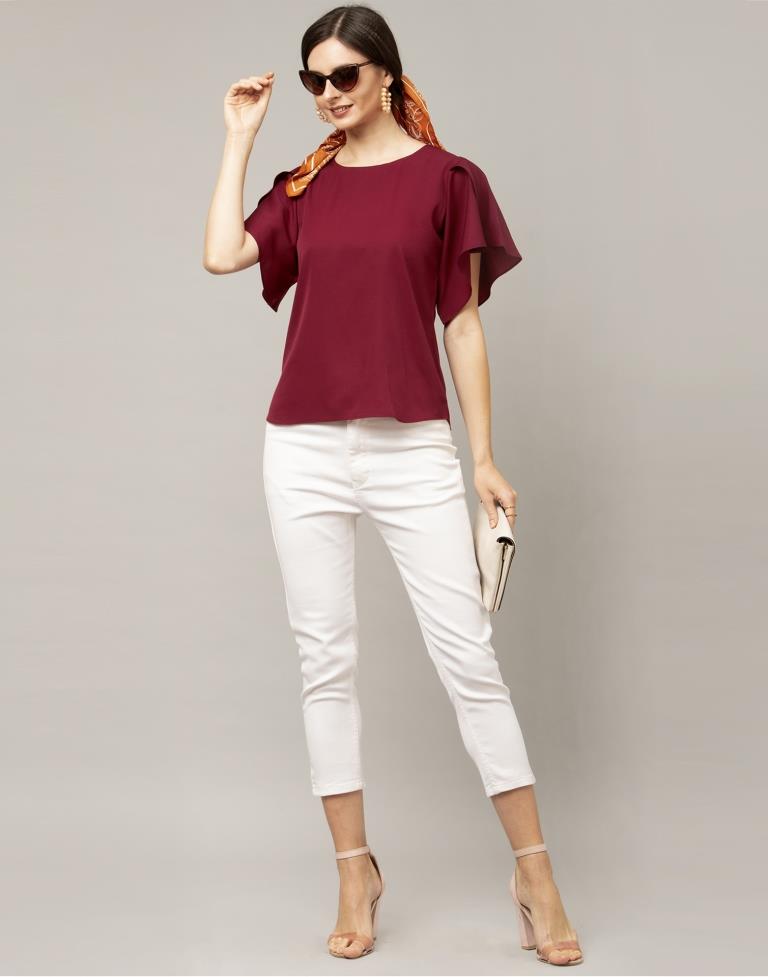 Maroon Colored Crepe Dyed Top | Sudathi