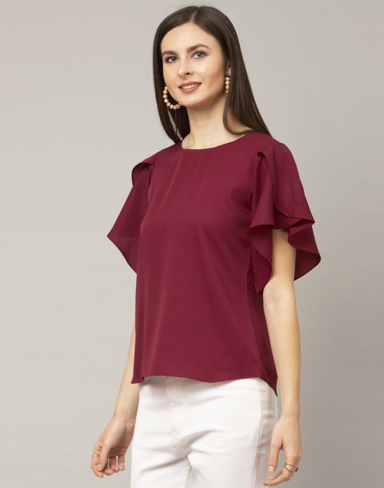Maroon Colored Crepe Dyed Top | Sudathi
