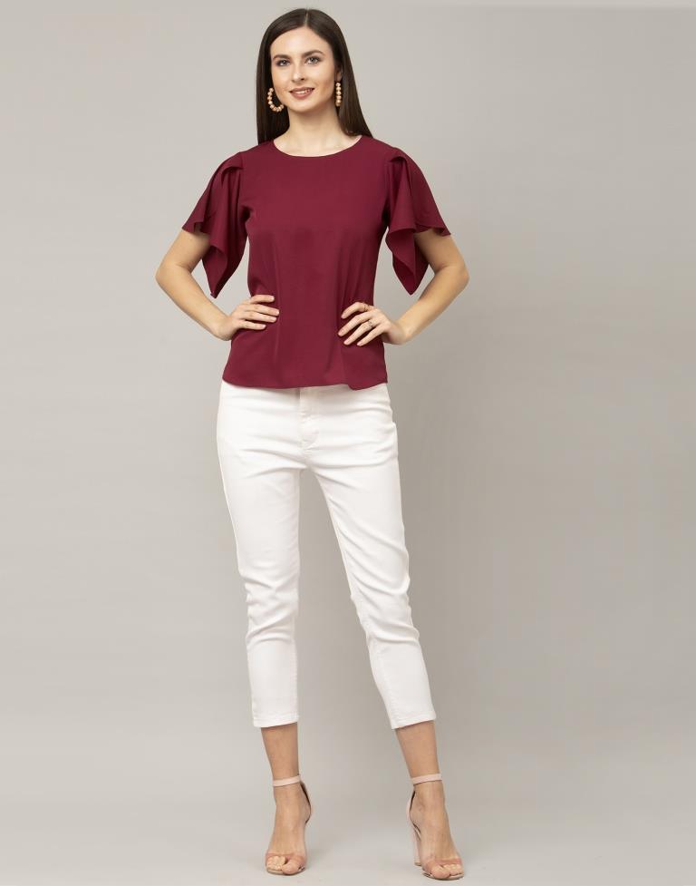 Maroon Colored Crepe Dyed Top | Sudathi