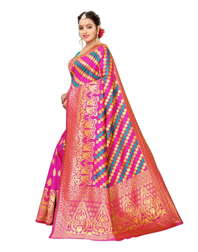 Pink Coloured Poly Silk Banarasi Jacquard Partywear saree | Leemboodi