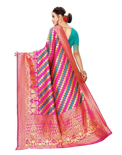 Pink Coloured Poly Silk Banarasi Jacquard Partywear saree | Leemboodi