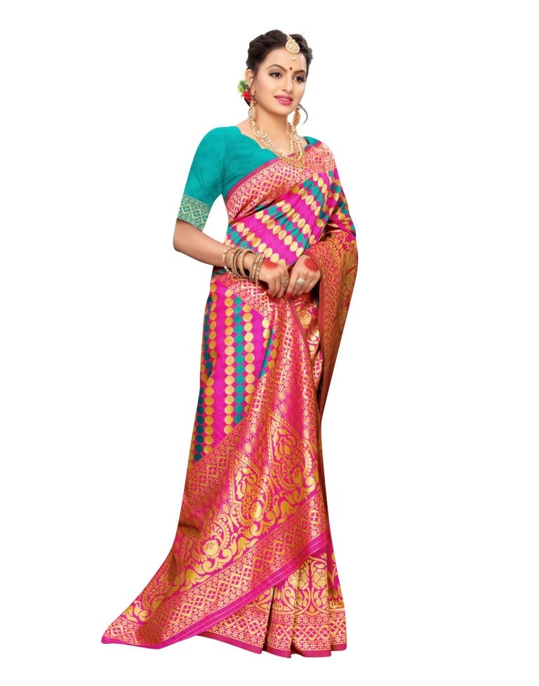 Pink Coloured Poly Silk Banarasi Jacquard Partywear saree | Leemboodi