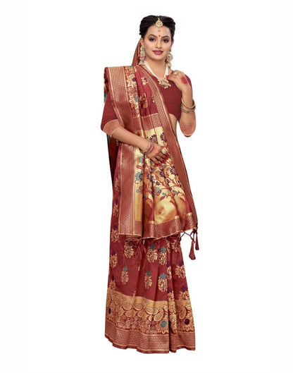 Maroon Coloured Poly Silk Banarasi Jacquard Partywear saree | Leemboodi