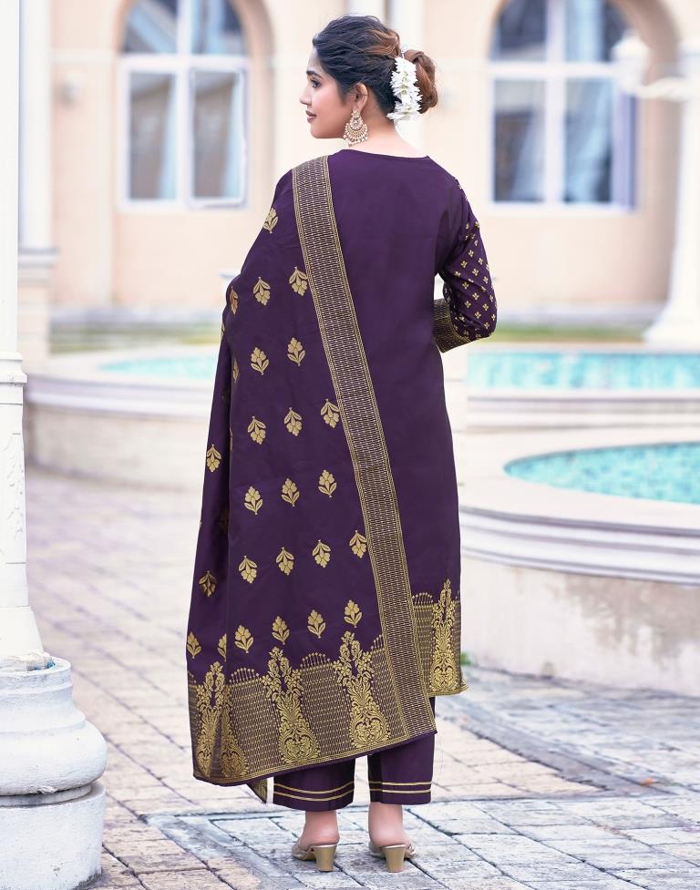 Purple Silk Printed Kurta Set With Dupatta