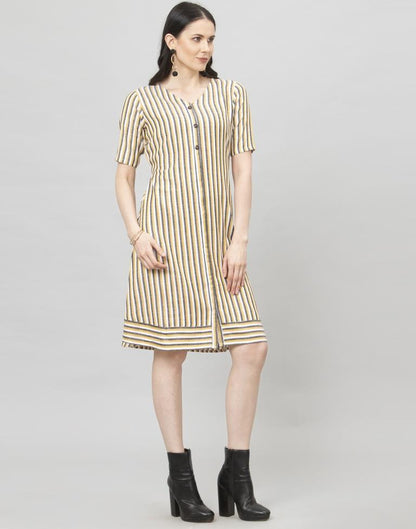 Yellow Coloured Woven Striped South Cotton Dress | Sudathi