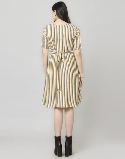 Yellow Coloured Woven Striped South Cotton Dress | Sudathi