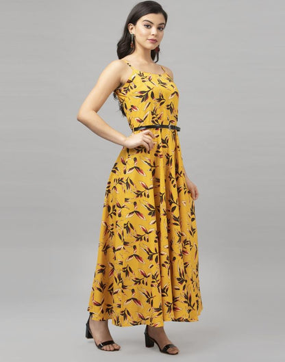 Bedazzling Mustard Yellow Coloured Digital Printed Crepe Dress | Leemboodi