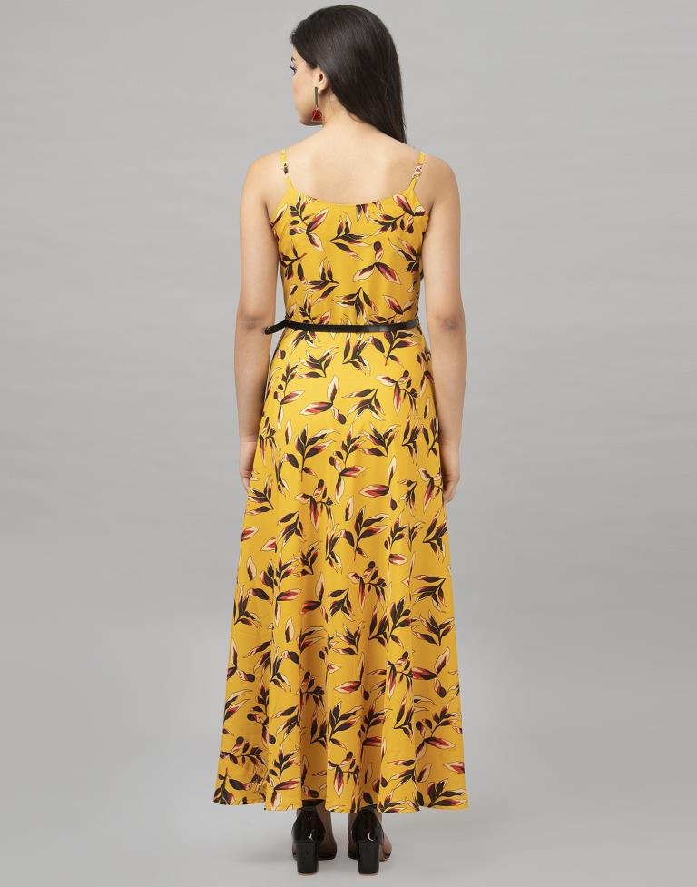 Bedazzling Mustard Yellow Coloured Digital Printed Crepe Dress | Leemboodi