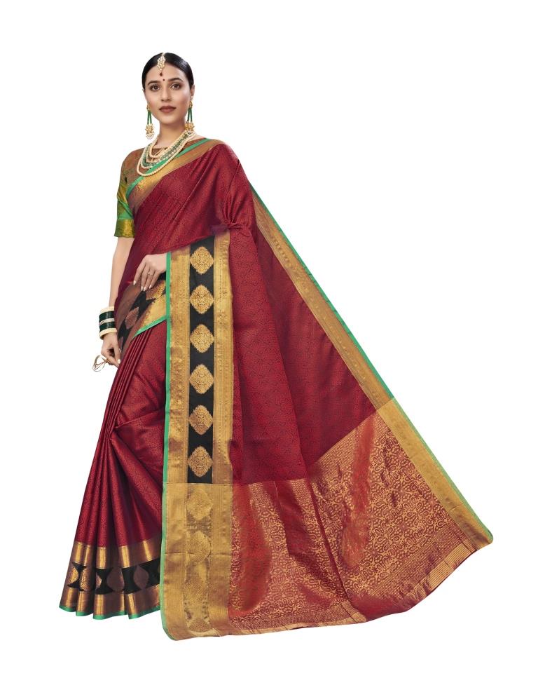 Maroon Coloured Kora Tissue Banarasi Jacquard Partywear saree | Leemboodi