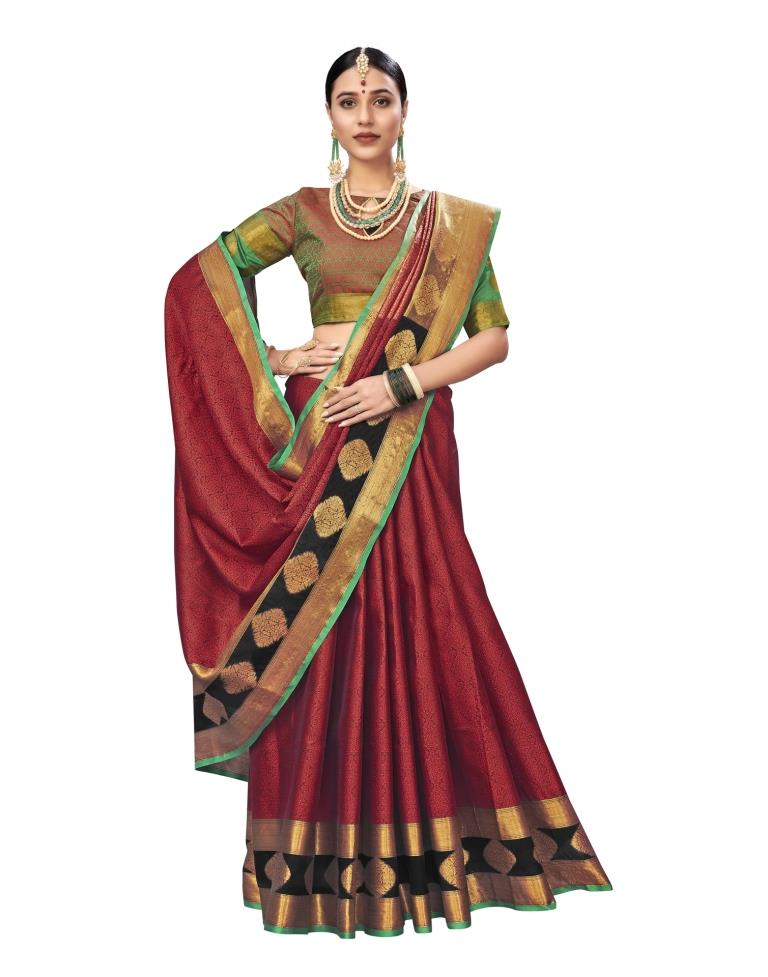 Maroon Coloured Kora Tissue Banarasi Jacquard Partywear saree | Leemboodi