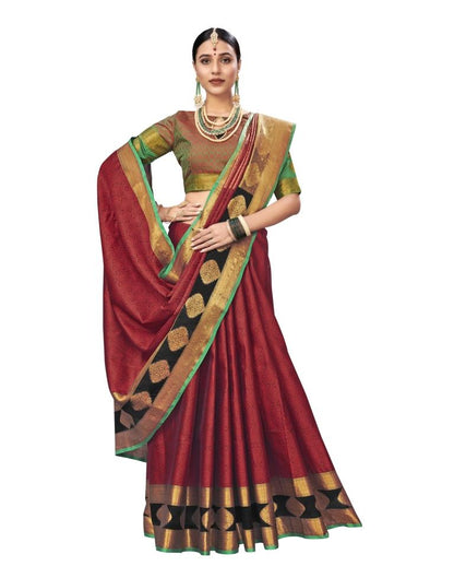 Maroon Coloured Kora Tissue Banarasi Jacquard Partywear saree | Leemboodi