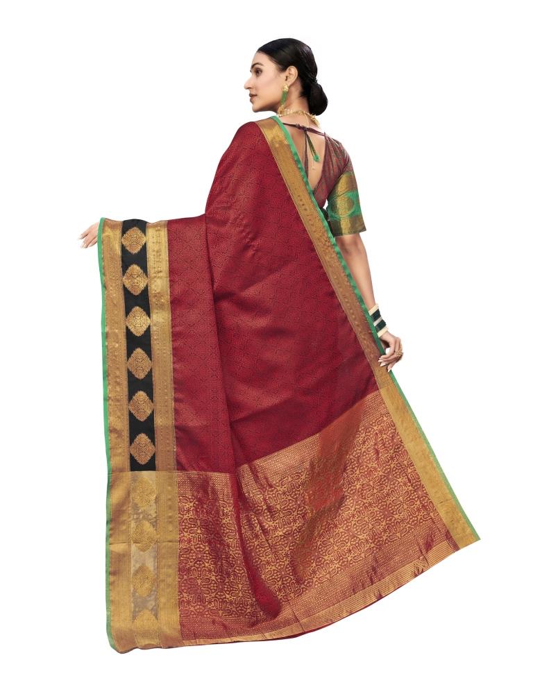Maroon Coloured Kora Tissue Banarasi Jacquard Partywear saree | Leemboodi