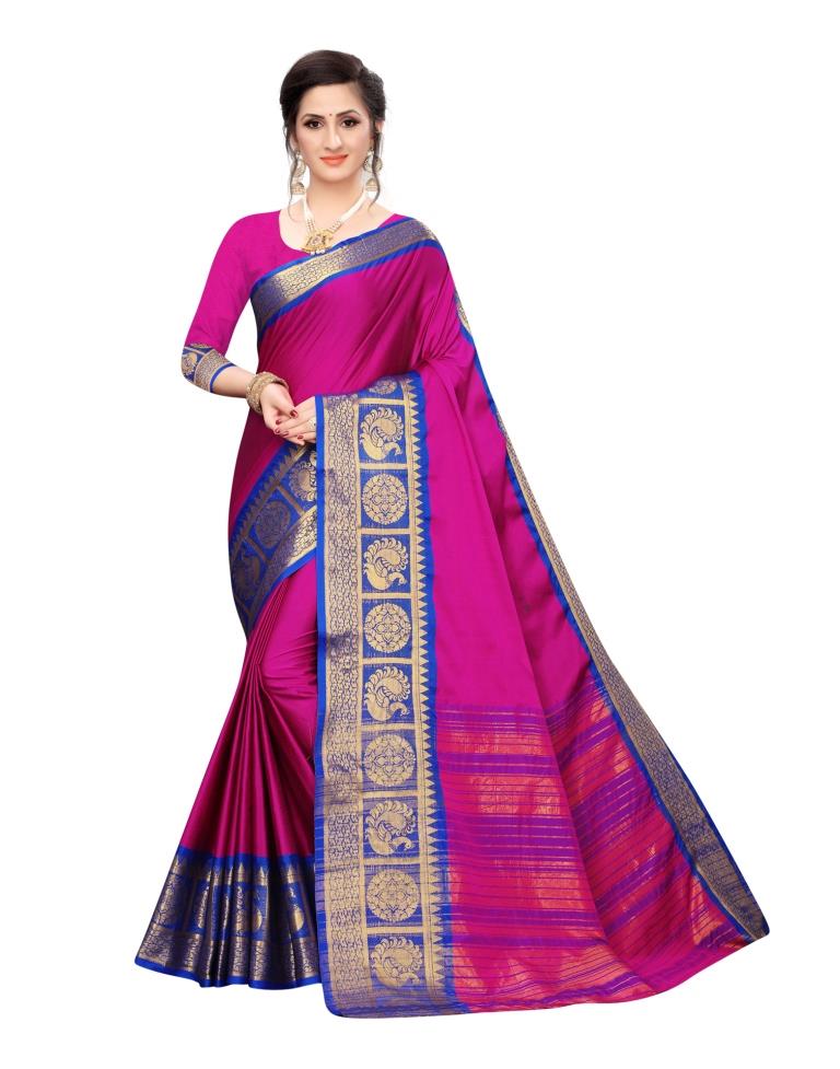 Rani Pink Coloured Poly Silk Jacquard Saree | Leemboodi