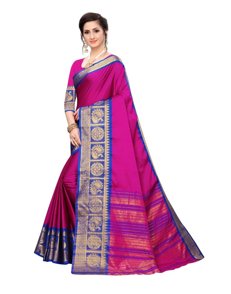 Rani Pink Coloured Poly Silk Jacquard Saree | Leemboodi