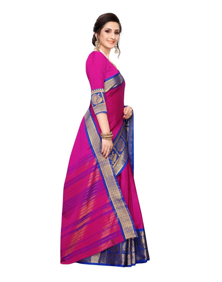 Rani Pink Coloured Poly Silk Jacquard Saree | Leemboodi