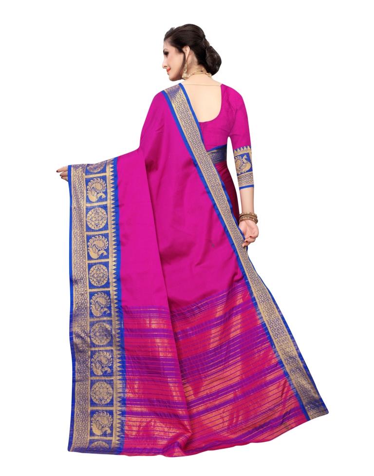 Rani Pink Coloured Poly Silk Jacquard Saree | Leemboodi